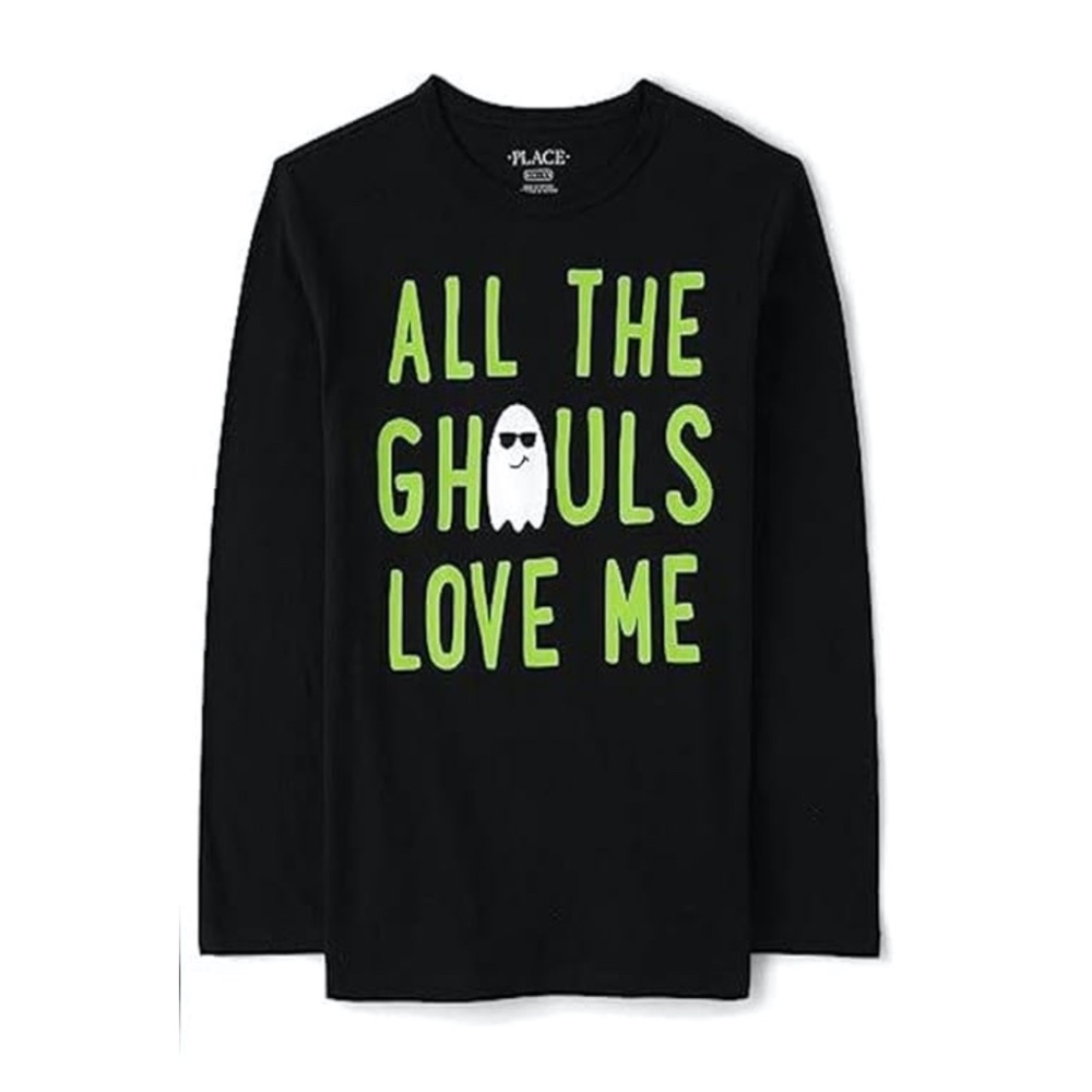 Long Sleeve Graphic T-Shirt, Halloween Ghouls Glow In The Dark Top - Large 10/12